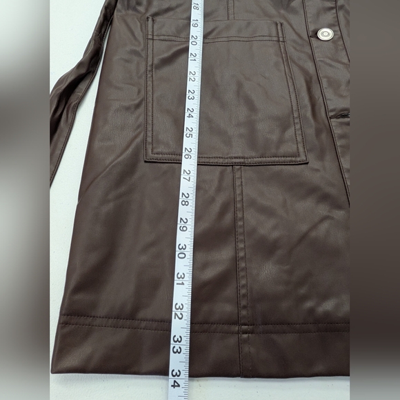 Future Collective Brown Faux Leather Coat Women Medium Button Front Long Jacket - Picture 8 of 13